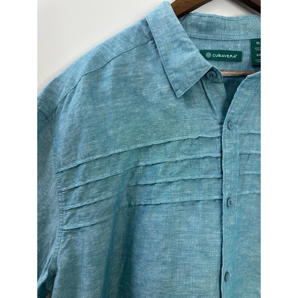 Cubavera Linen Cotton Blend Horizontal Pintcuk Button Short Sleeve Shirt Mens XL - Picture 5 of 12